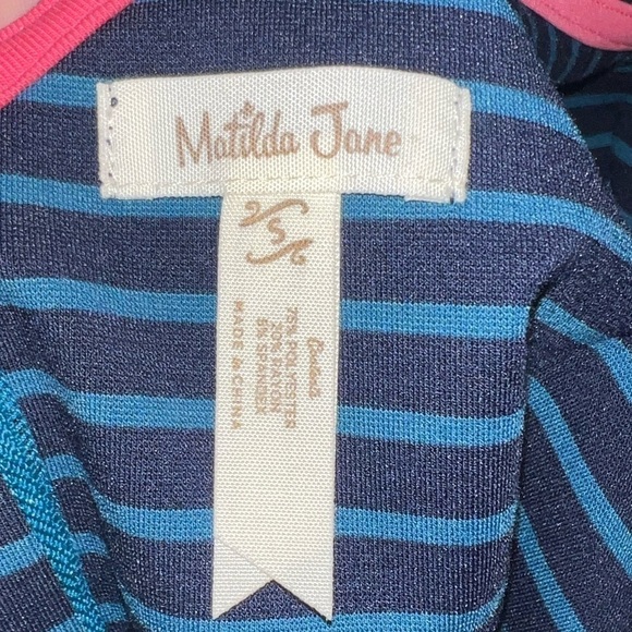 Matilda Jane Peyton Dress S Roses Stripes Blue Pink Zipper Back Stretch Boho - Picture 9 of 10